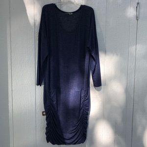 Athleta Tulip Shale Blue Ruched Long Sleeve Dress